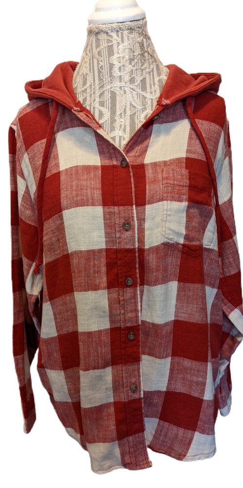 Time Tru Red Check Flannel Long Sleeved Hoodie